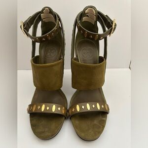 Tory Burch Olive and Gold Studded Sandals Sz 7.5